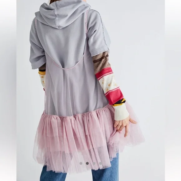 Push Send Free People Tulle Slip Dress Mini Silverberry Ruffle Tier - Picture 5 of 7